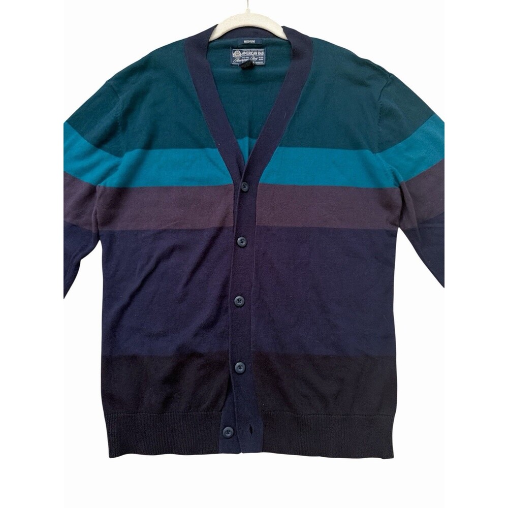 AMERICAN RAG Striped Button Front Cardigan Sweater Colorblock Blue Cotton SZ M